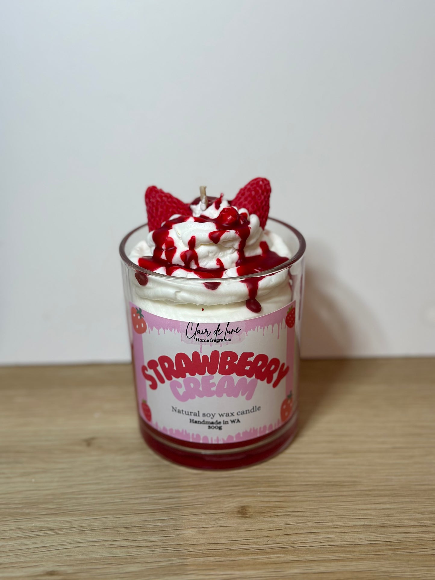 Strawberries cream dessert candle