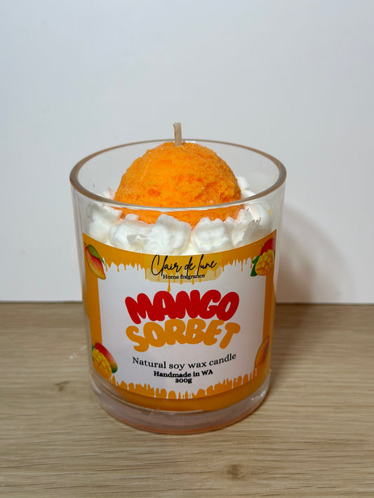 Mango sorbet dessert candle