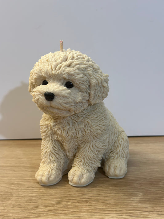 Beige puppy candle