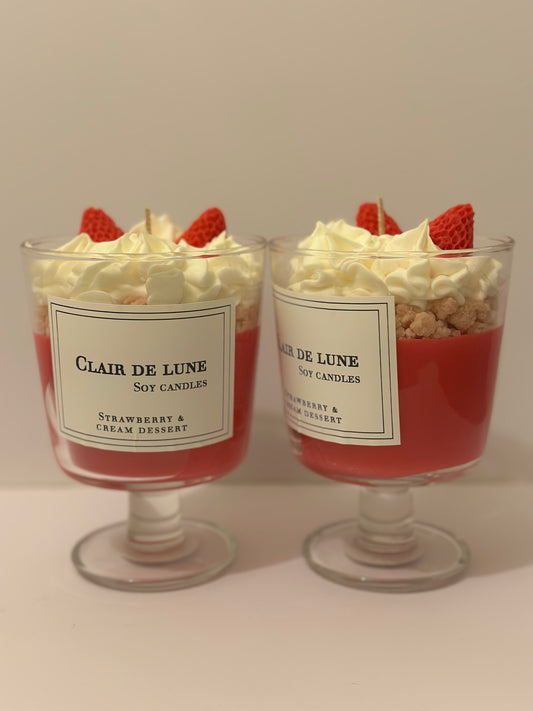 Strawberries and cream dessert candle