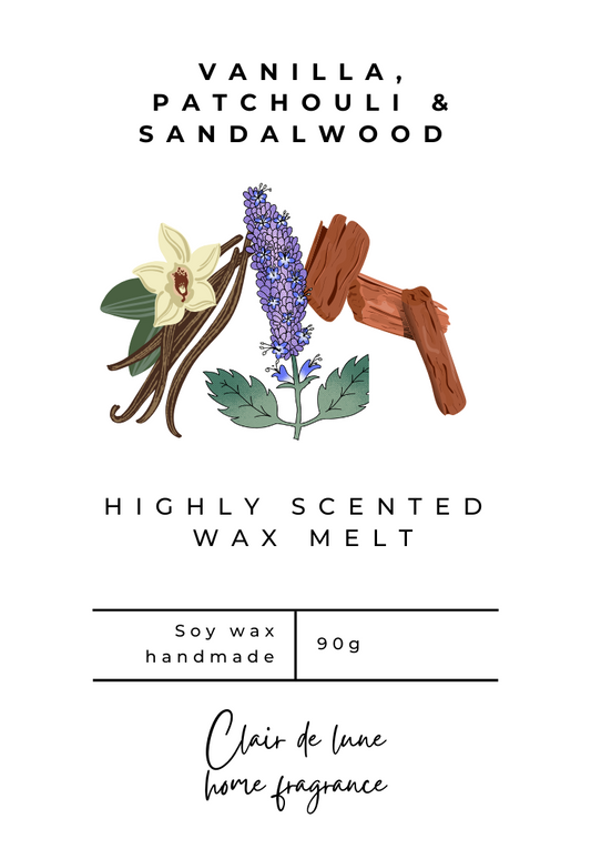 Vanilla, patchouli & sandalwood - Clam shell wax melt